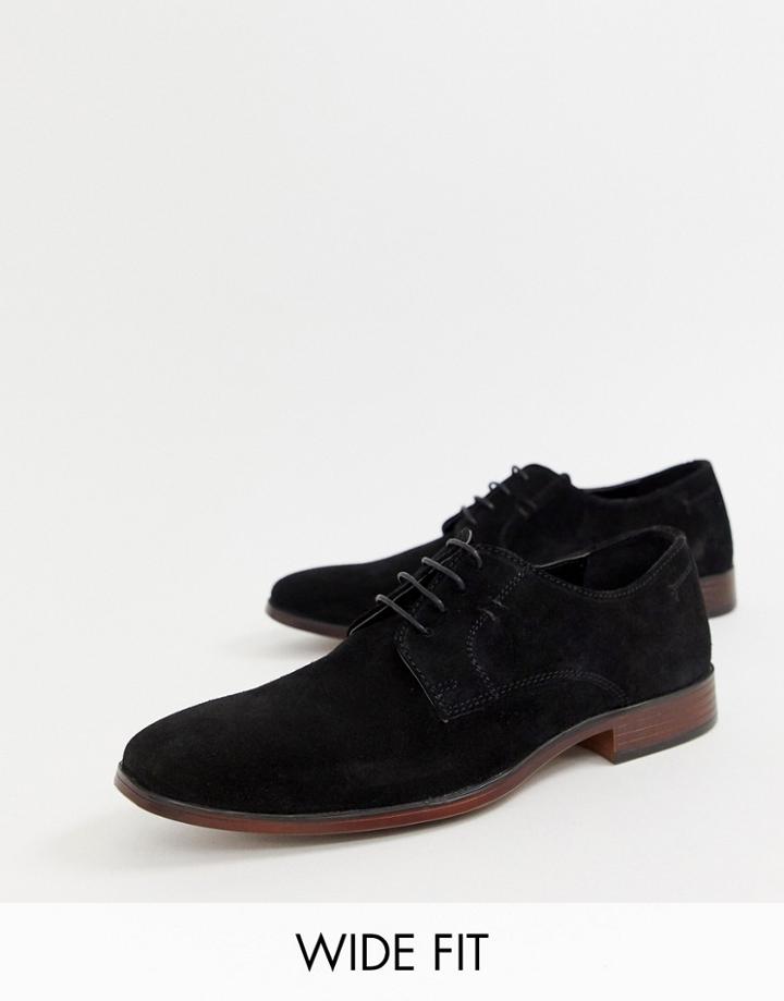 Asos Design Wide Fit Derby Shoes In Black Suede Natural Sole
