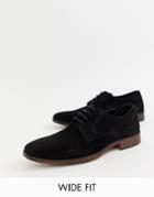 Asos Design Wide Fit Derby Shoes In Black Suede Natural Sole