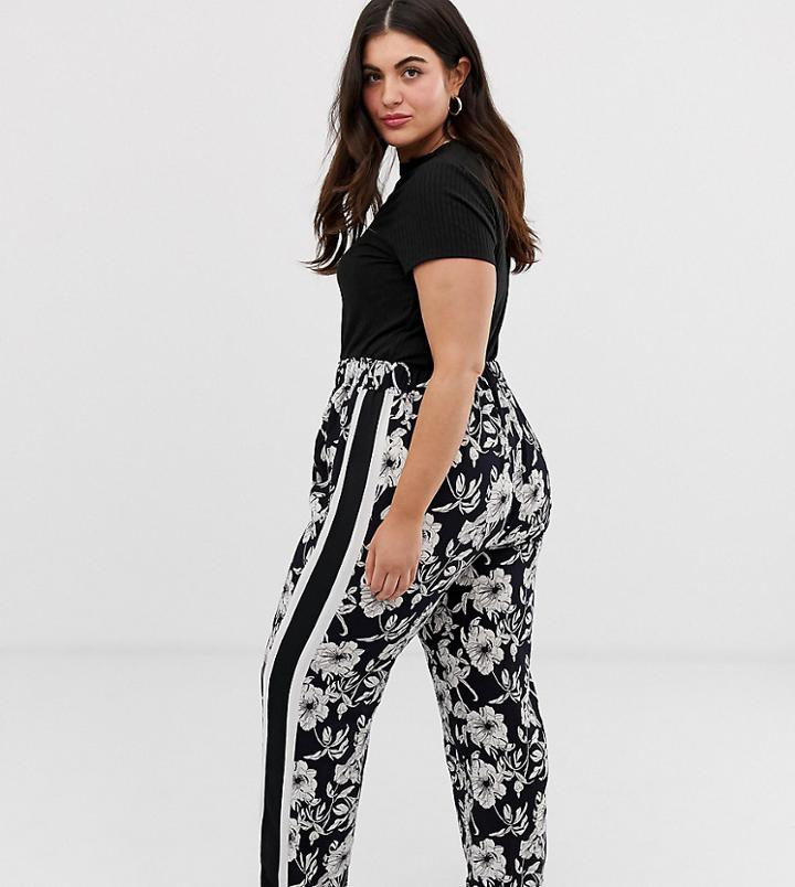 Brave Soul Plus Floral Print Pants - Navy