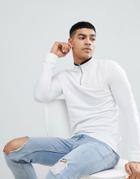 Asos Design Muscle Pique Long Sleeve T-shirt In Stretch With Zip Neck And Tipping In White-multi