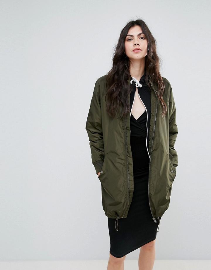 Selected Vera Long Bomber Jacket - Green