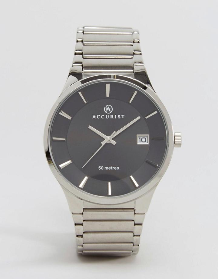 Accurist Silver Bracelet Watch With Black Dial - Silver