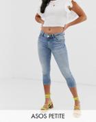 Asos Design Petite Lisbon Mid Rise Cropped Jeans In Mid Stone Wash-blue