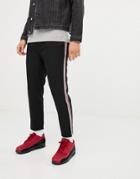 Pull & Bear Pants In Black With Red And White Side Stripe - Black