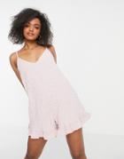 Asos Design Check Crinkle Frill Hem Cami Romper In Rose-pink