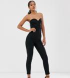 Vesper Tall Bandeau Fitted Catsuit In Black - Black