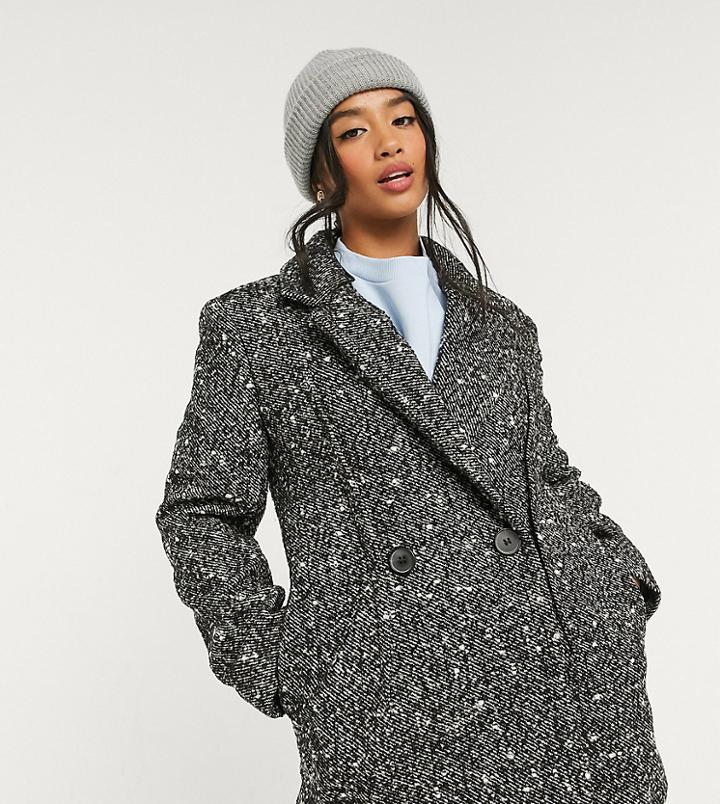 Asos Design Petite Seam Detailed Overcoat In Mono-multi
