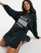 Asos Design Mini Hoodie Sweat Dress In Black With Peace Slogan