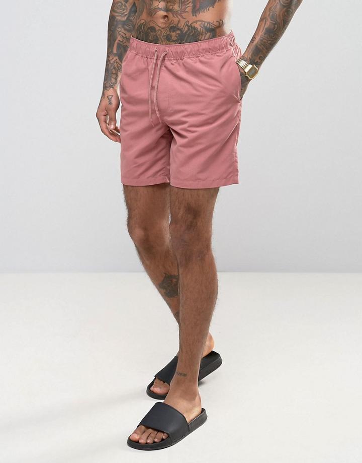 Asos Swim Shorts In Dark Pink Mid Length - Pink