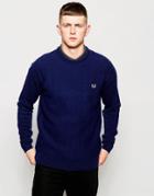 Fred Perry Crew Neck Sweater In Wool Service Blue - Service Blu