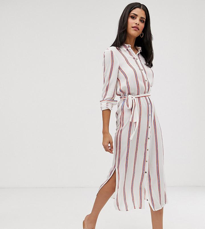 Vero Moda Tall Stripe Button Through Tie Waist Midi Dress - Multi
