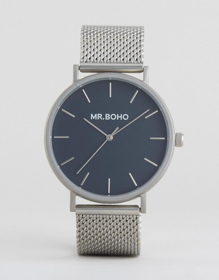 Mr Boho Meshe Strap Watch In Silver With Navy Face - Silver