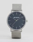 Mr Boho Meshe Strap Watch In Silver With Navy Face - Silver