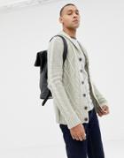 Brave Soul Shawl Neck Cardigan In Cable Knit - Cream