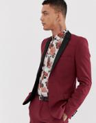 Asos Design Super Skinny Tuxedo Suit Jacket In Burgundy - Red