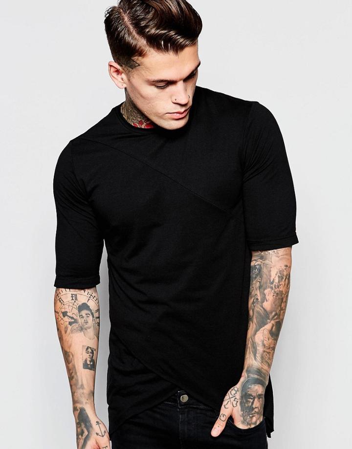 Religion Longline T-shirt With Split Front Hem - Black