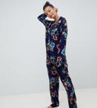 Asos Design Tall Abstract Navy Floral Traditional 100% Modal Pants Set - Navy