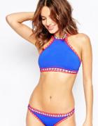 Seafolly Summer Vibe High Neck Crop Bikini Top - Blue