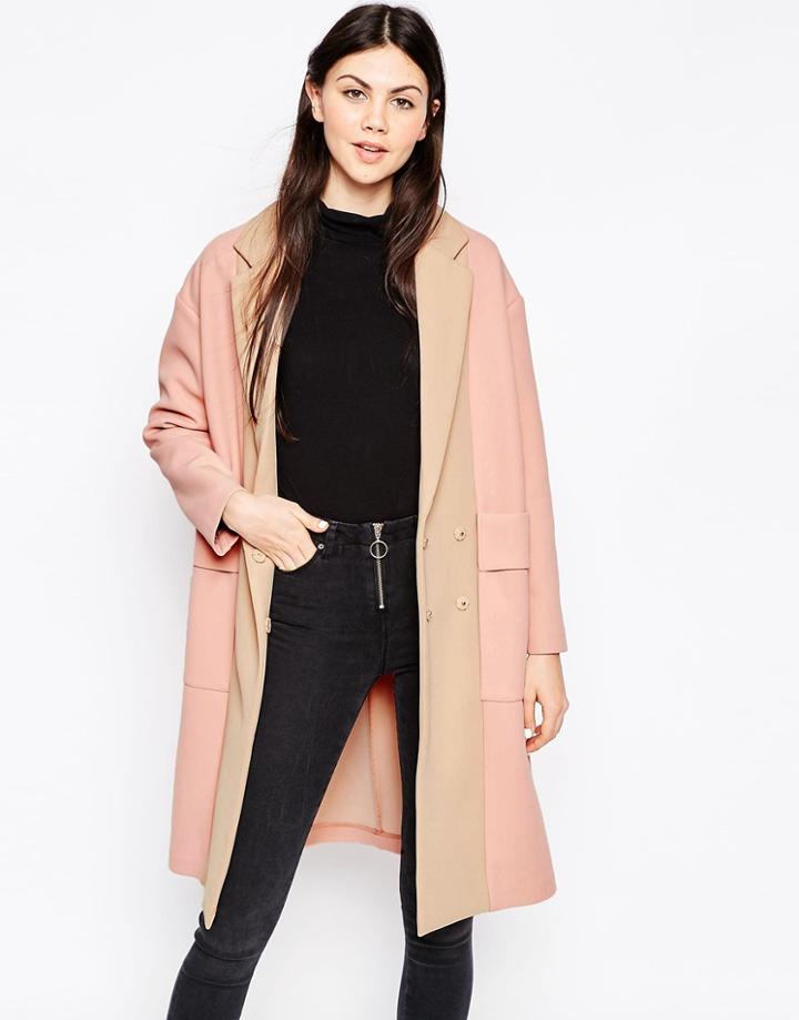 Asos Coat With Paneled Front - Blush