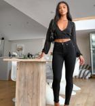 Dr Denim Petite Plenty Mid Rise Super Skinny Jeans In Black