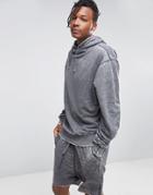 Asos Oversized Longline Funnel Neck Hoodie With Burnout - Gray