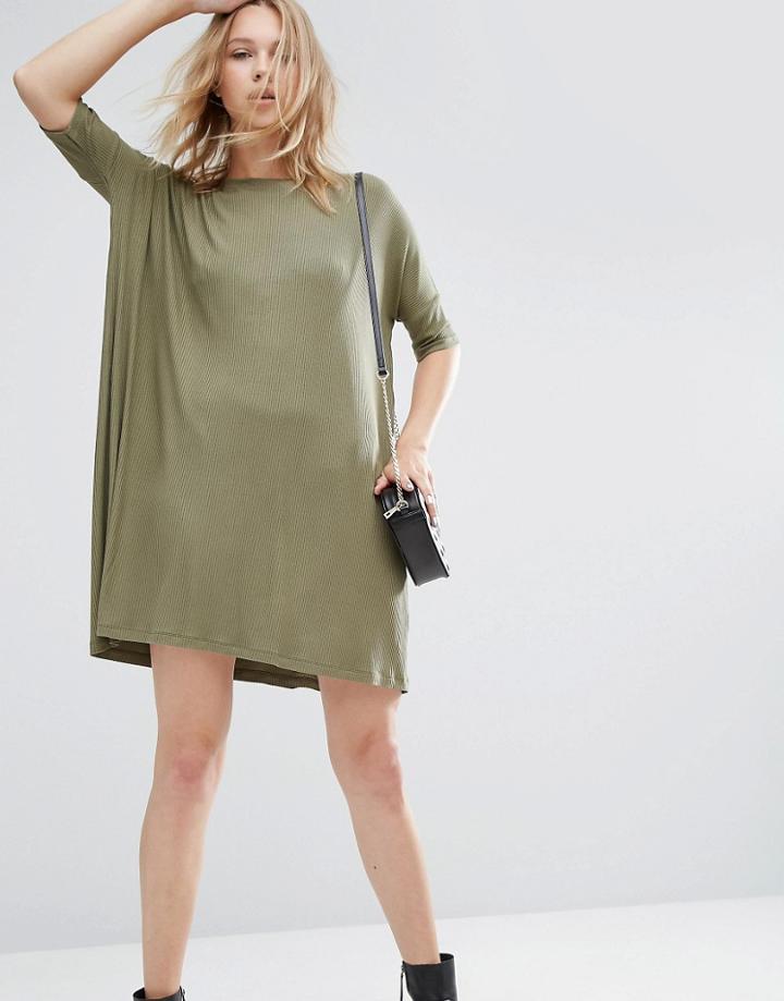 Asos T-shirt Dress In Rib - Green