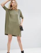 Asos T-shirt Dress In Rib - Green