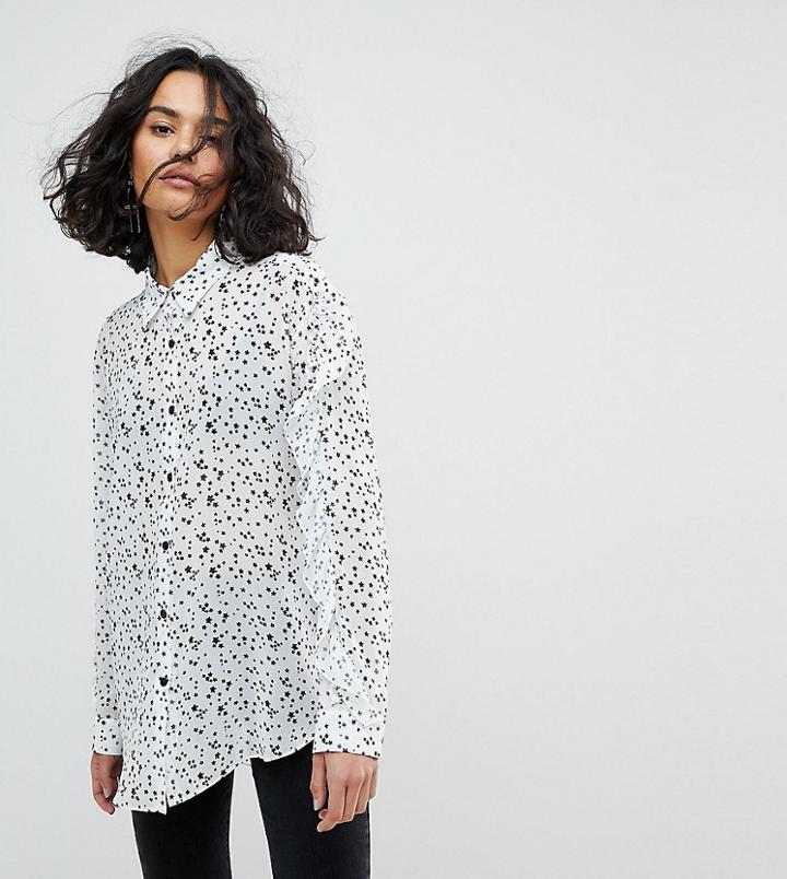 Reclaimed Vintage Inspired Ruffle Sleeve Shirt In Star Print - Cream