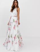Jovani Floral Seperate A Line Maxi Skirt With Top-white