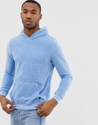 Bershka Velour Hoodie In Light Blue With Piping On Sleeve - Blue