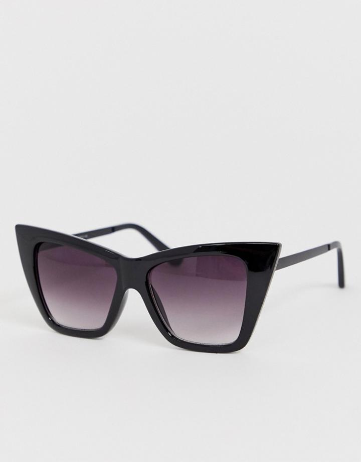 Stradivarius Angled Cateye Oversized Sunglasses In Black - Black