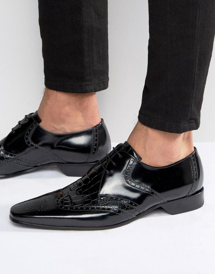 Jeffery West Escobar Croc Derby Brogues - Black