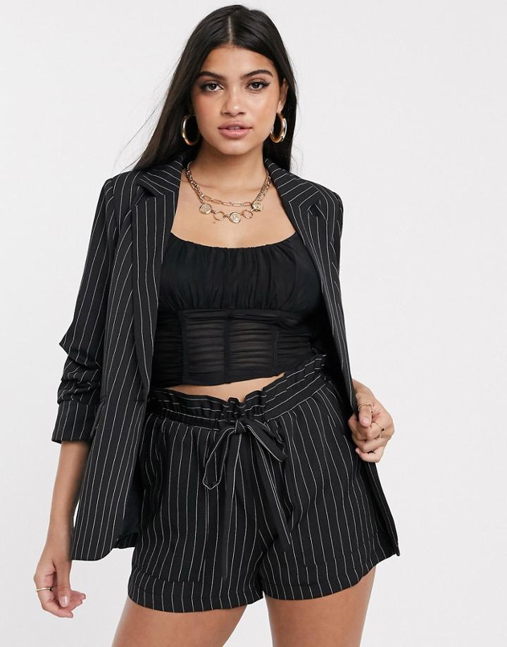 Parallel Lines Blazer In Black Pinstripe Two-piece