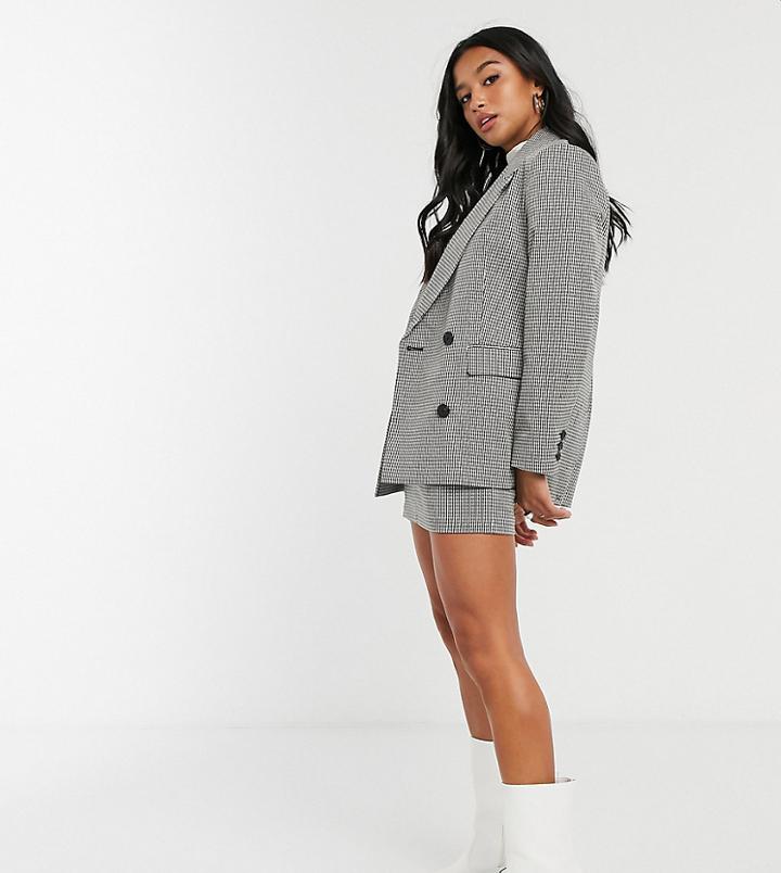 Topshop Petite Check Jacket In Mono-black