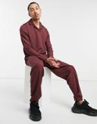 Asos Design Set Tapered Ribbed Sweatpants With Fixed Hem In Burgundy