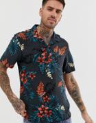 River Island Regular Fit Shirt With Floral Print In Black