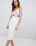 Little Mistress Half Sleeve Midi Dress With Embroidered Lace Upper - Multi