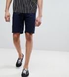 Asos Design Tall Slim Shorts In Navy With Double Side Stripe - Navy