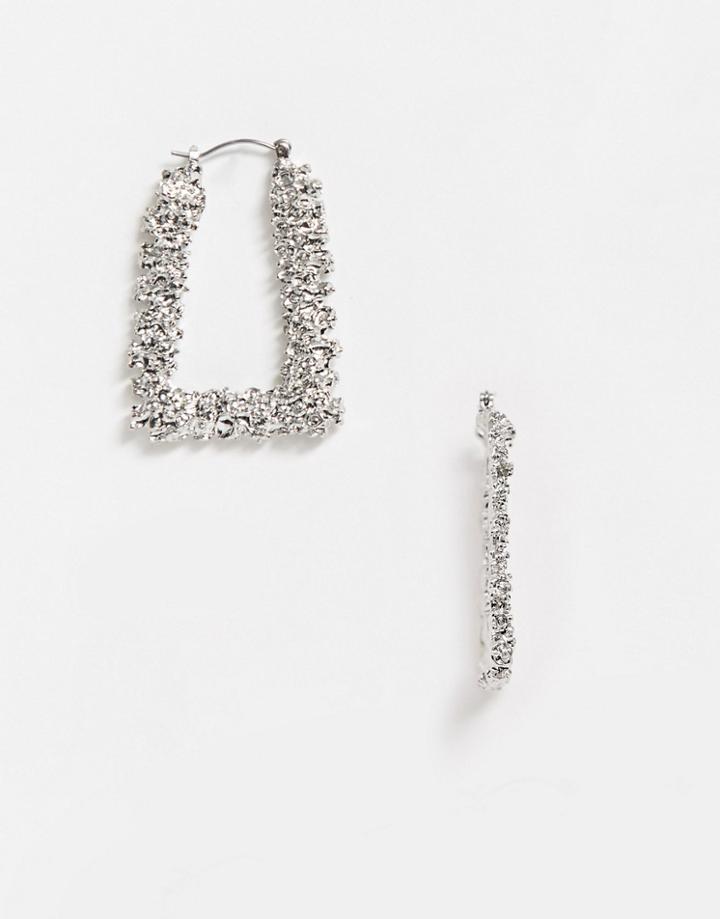 Asos Design Hoop Earrings In Square Shape In Silver Tone