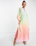 Asos Design Pleated Maxi Dress In Pastel Ombre-multi
