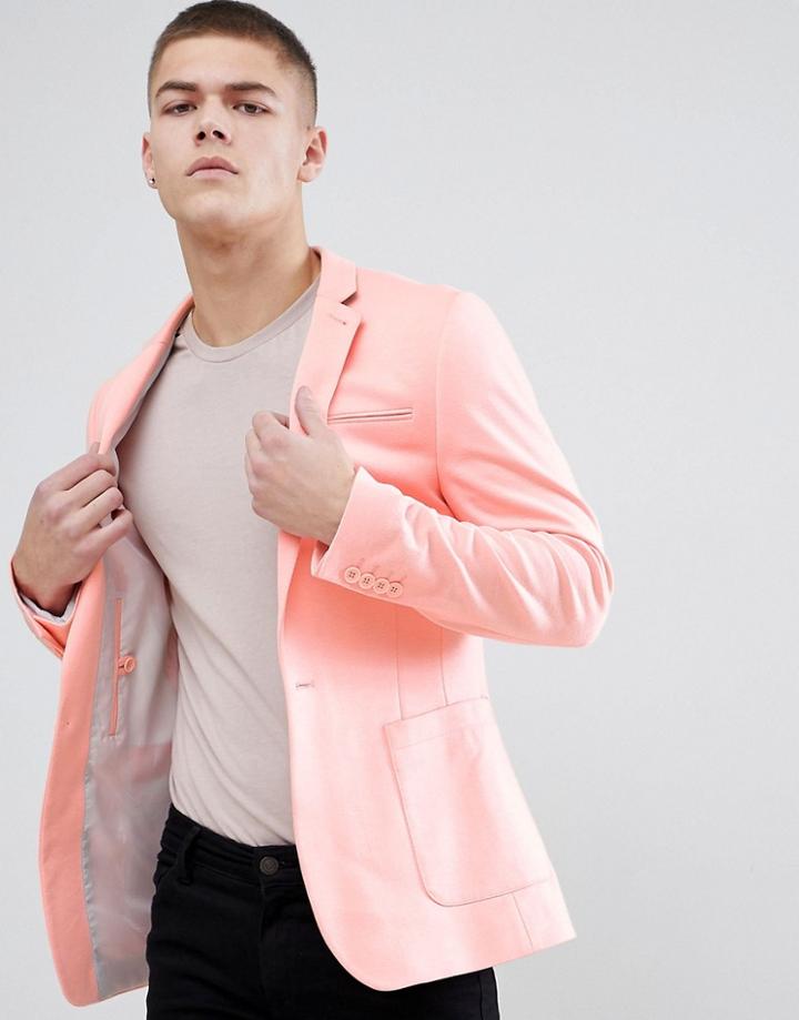 Asos Design Super Skinny Blazer In Peach Jersey - Pink