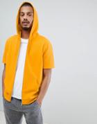 Asos Design Zip Up Hoodie With Short Sleeves In Yellow - Yellow