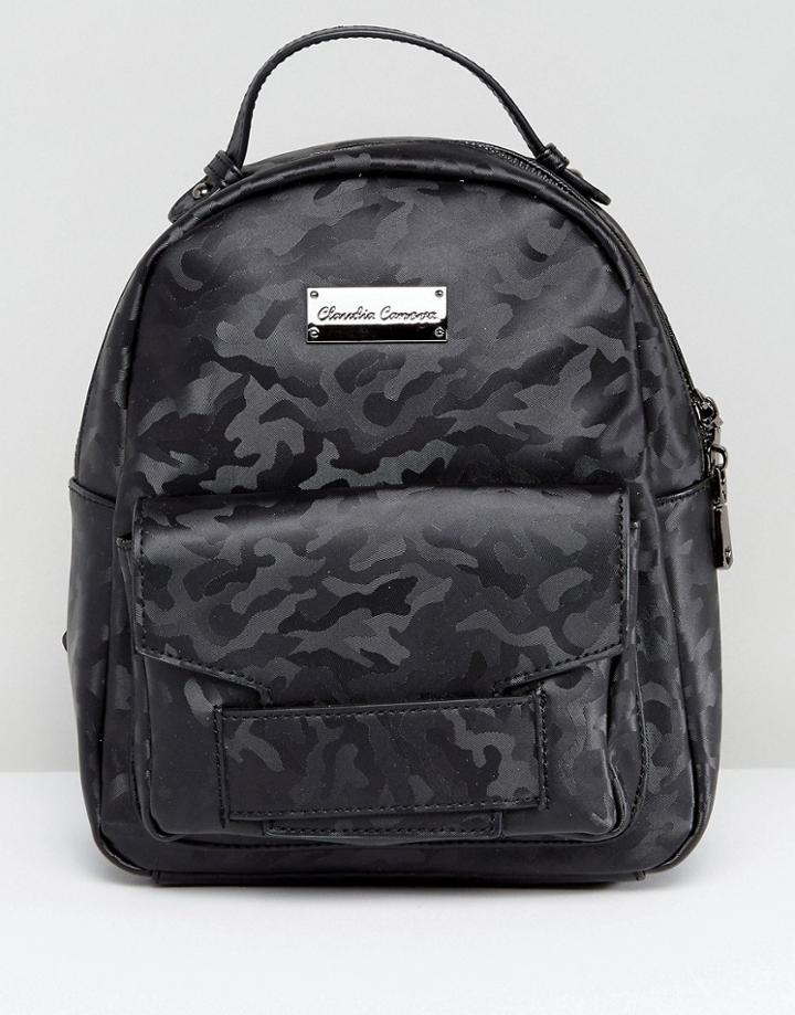 Claudia Conova Camo Print Small Pocket Front Backpack - Black
