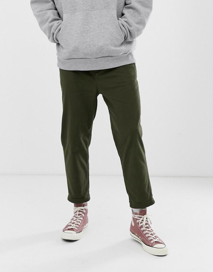 Pull & Bear Slim Tailored Pants In Khaki - Green