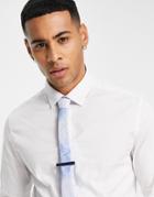 Asos Design Wedding Wide Tie Bar With Navy Enamel With Real Silver Plate