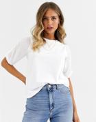 Asos Design T-shirt With Dobby Ruched Sleeve