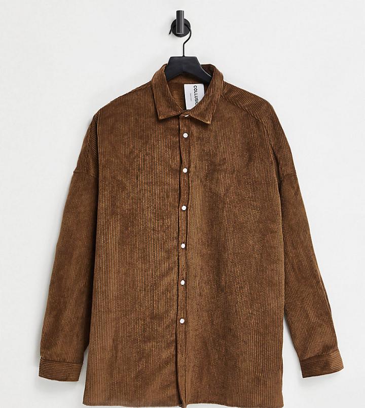 Collusion Unisex Cord Shirt In Brown