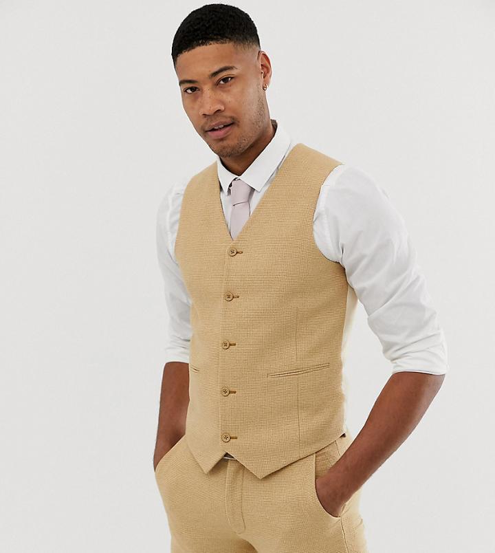 Asos Design Tall Wedding Super Skinny Suit Vest In Stone Micro Check - Beige