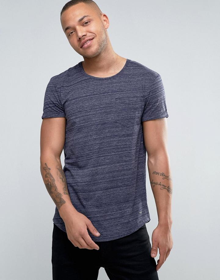 Esprit Longline Pocket T-shirt In Marl - Navy