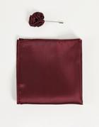 Gianni Feraud Wedding Plain Floral Lapel Pin With Pocket Square In Red